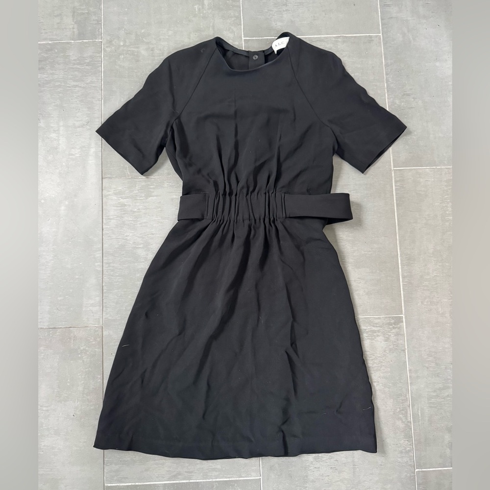 A.L.C. Paige Smock Belt Black Mini Dress with Button Back
